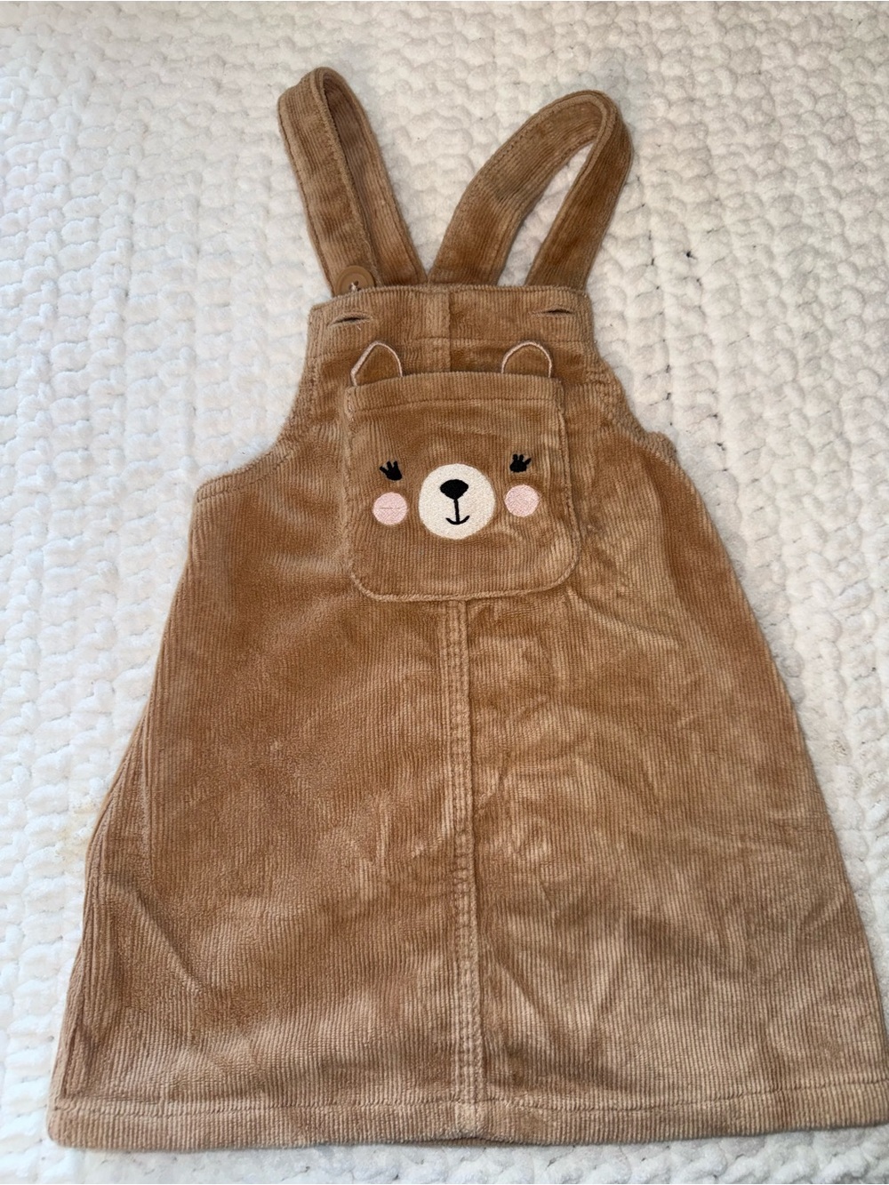 Girls' Brown Corduroy Bear Pocket Overall Dress 18-24m